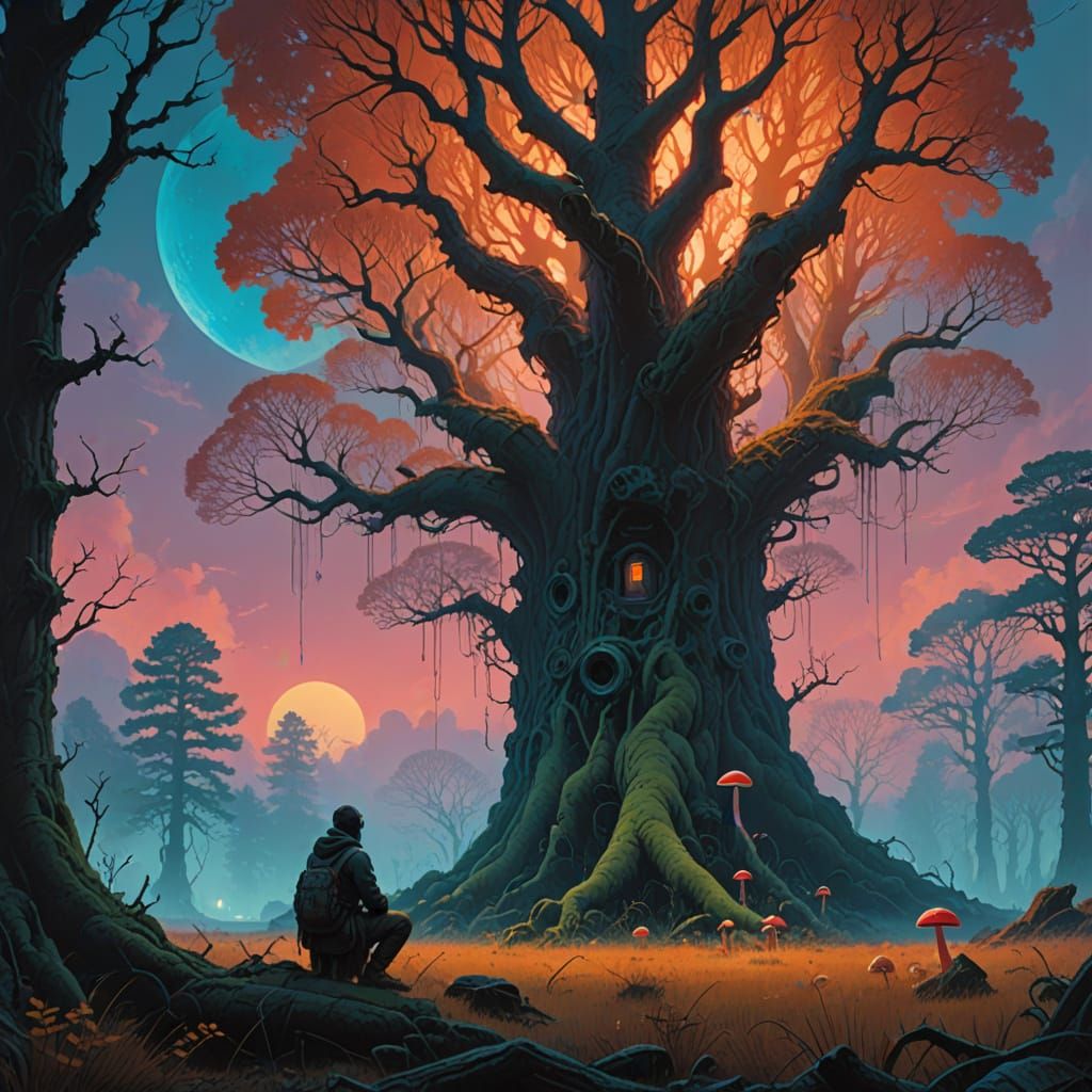 Ethereal Devout Figure in Mystical Realm