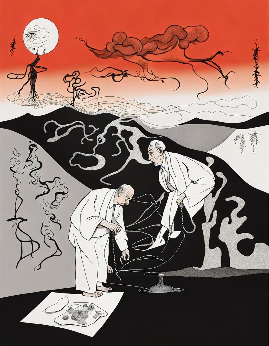 Surreal Old Man Reveals Inner Youth in Line Art