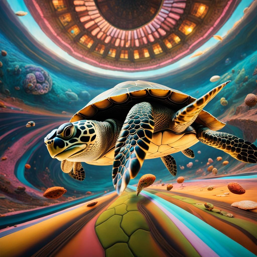 Time-Traveling Turtle in Psychedelic VR Experience