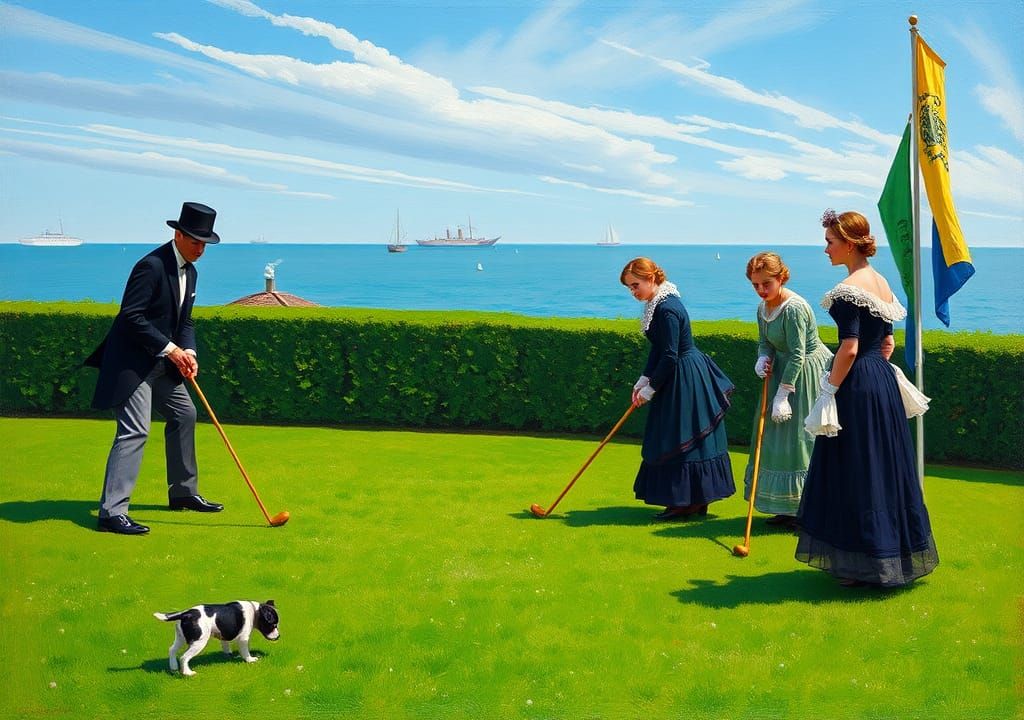 Victorian Croquet Game in French Impressionist Style