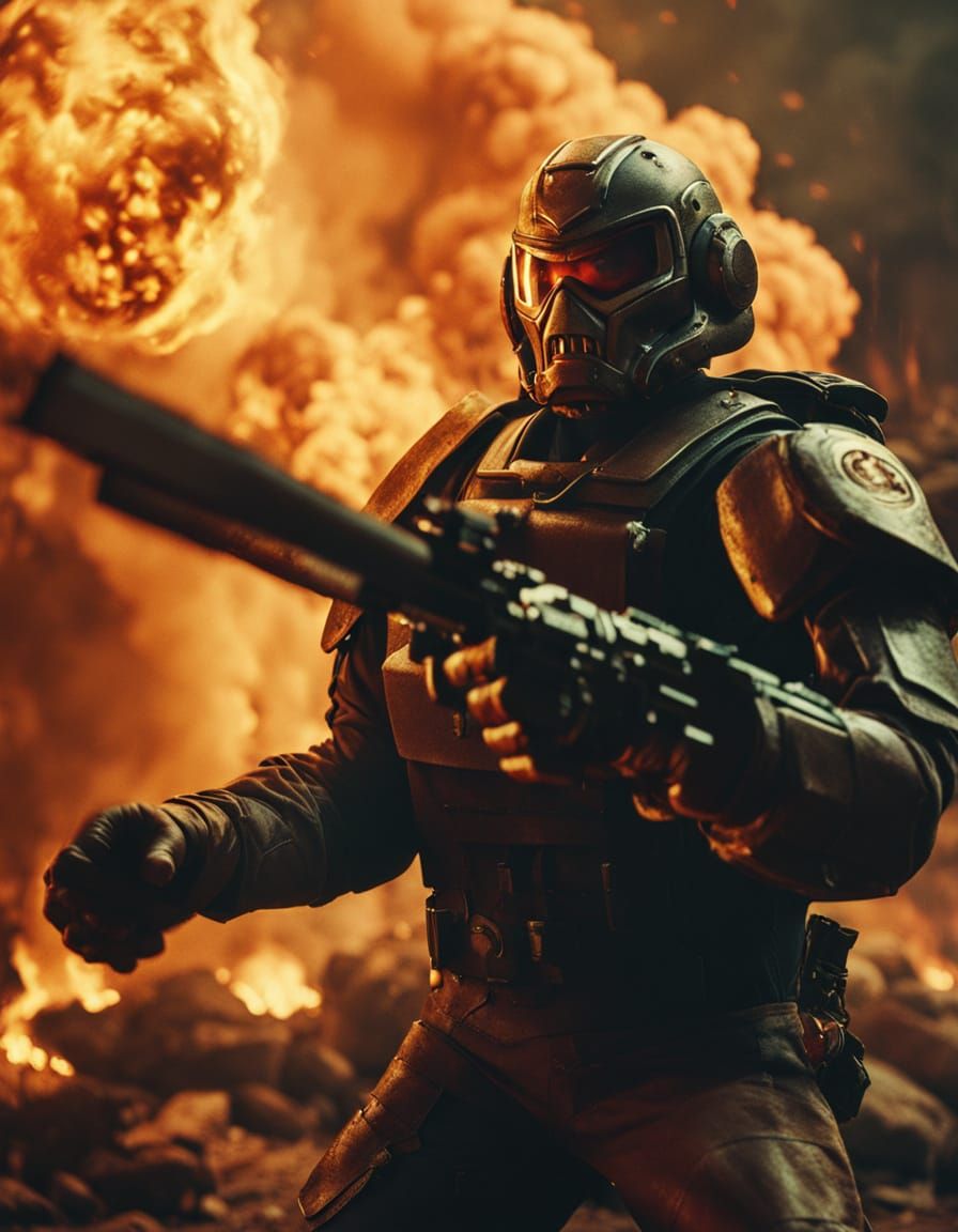 Epic Doom Guy Demon Battle in Cinematic Style