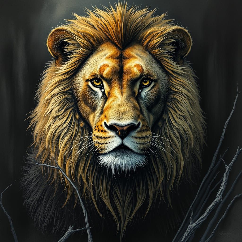 Majestic Lion in Dramatic High-Contrast Style