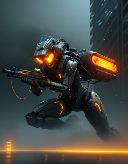 Cyberpunk Hunter Ambushed on Skyscraper Rooftop