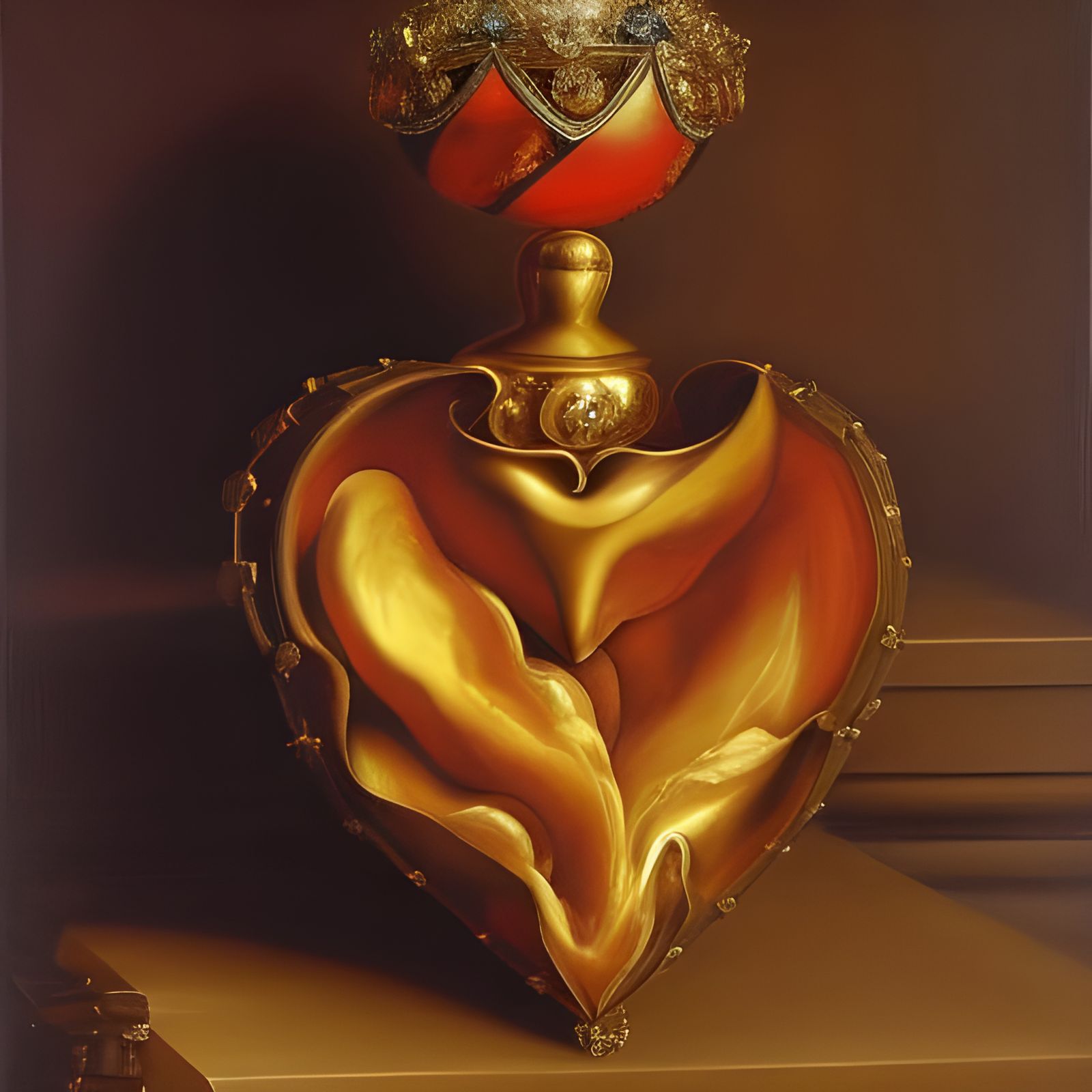 Crowned Human Heart Still Life in Baroque Style