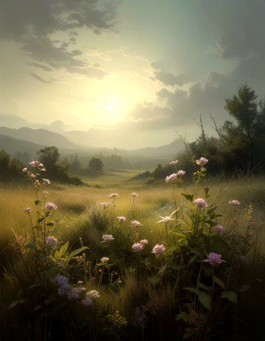 Luminous Meadow Scene in a Dreamy Atmosphere