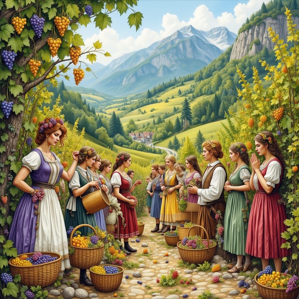 Südtirol Grape Festival Celebration in Detailed Illustration...