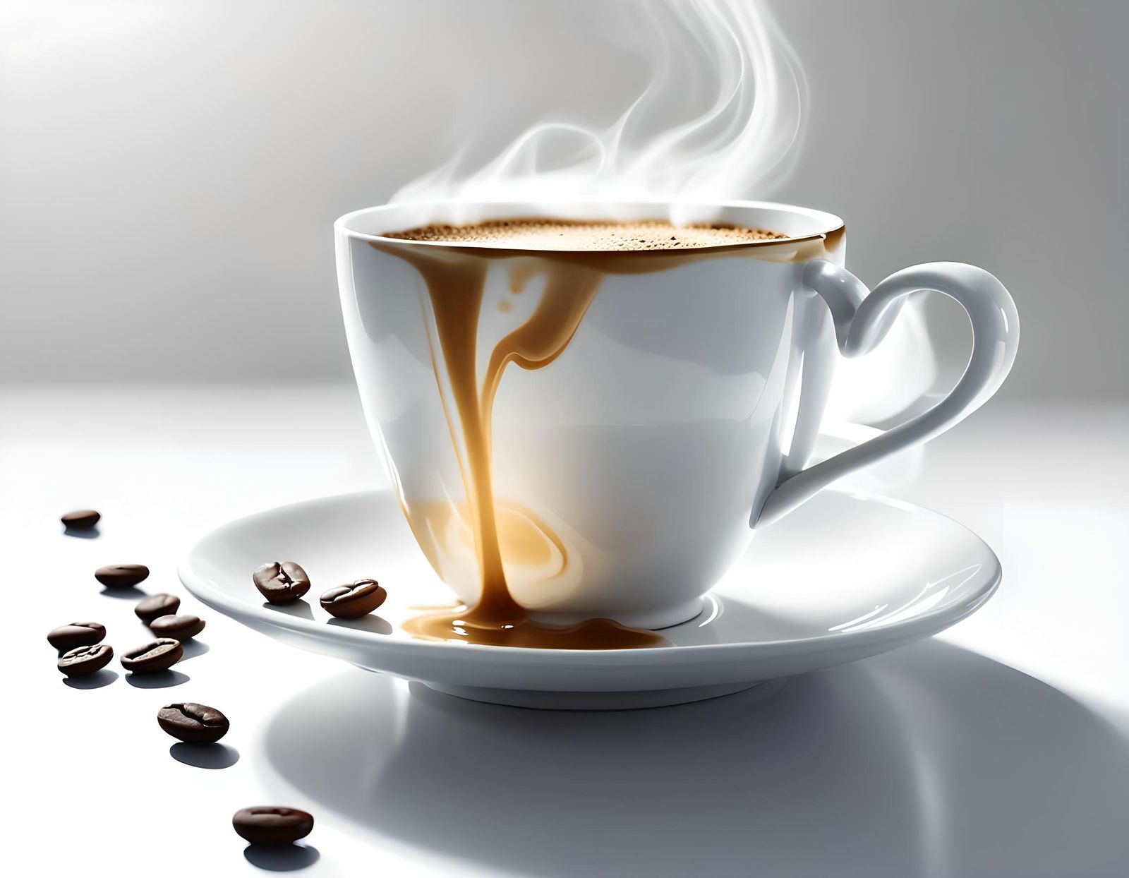 Steaming Milk Coffee in Minimalist Digital Painting