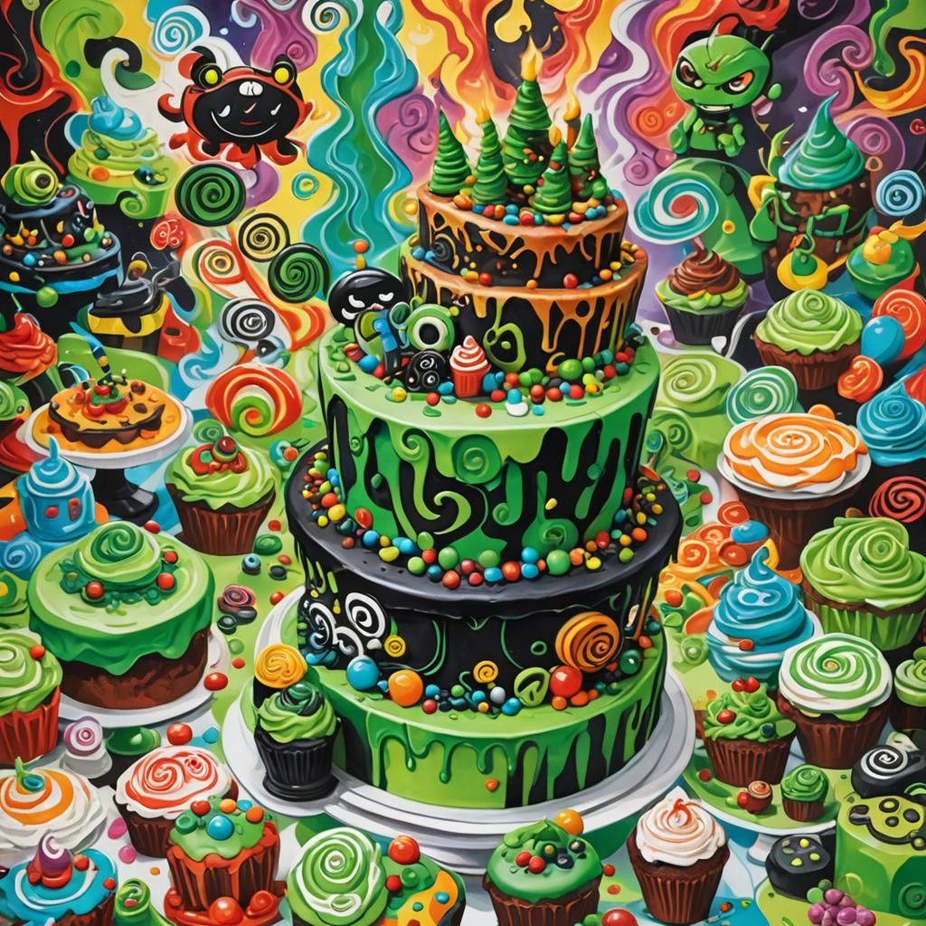 Ben10 Cake in a Candyland Kitchen, Gouache Art