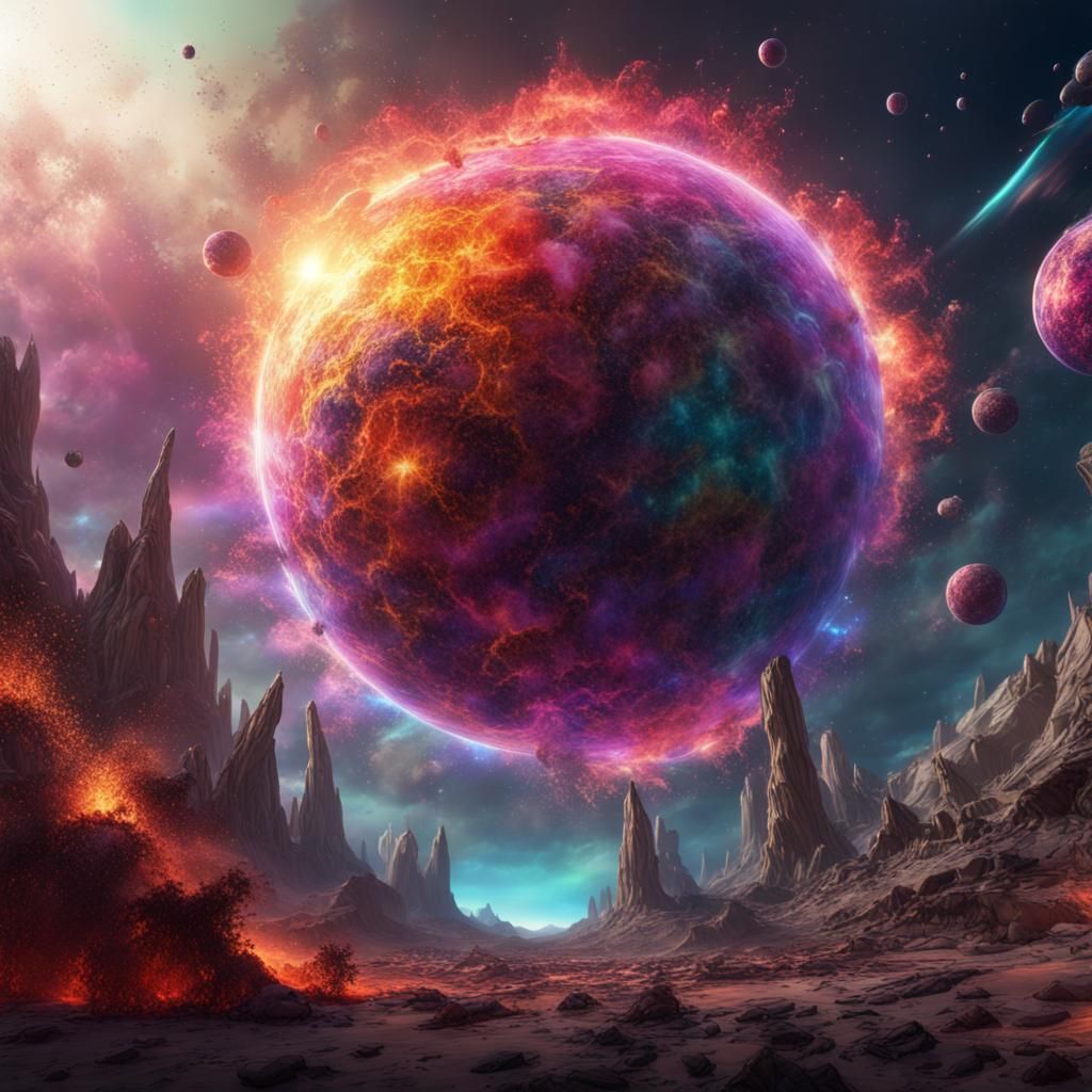 Exploding Planet in Space: Detailed Matte Painting
