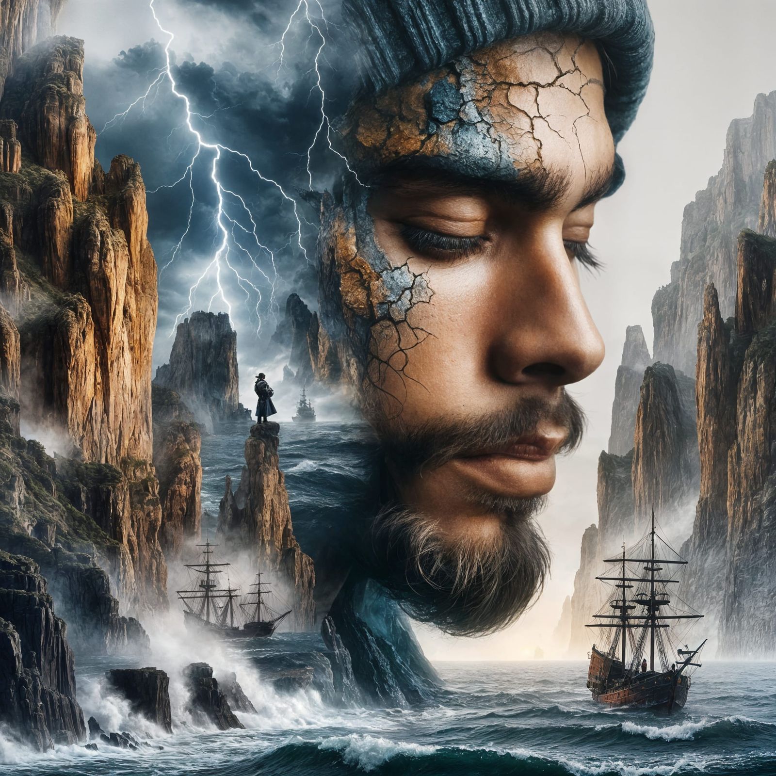 Mystical Stormy Knight in Double Exposure