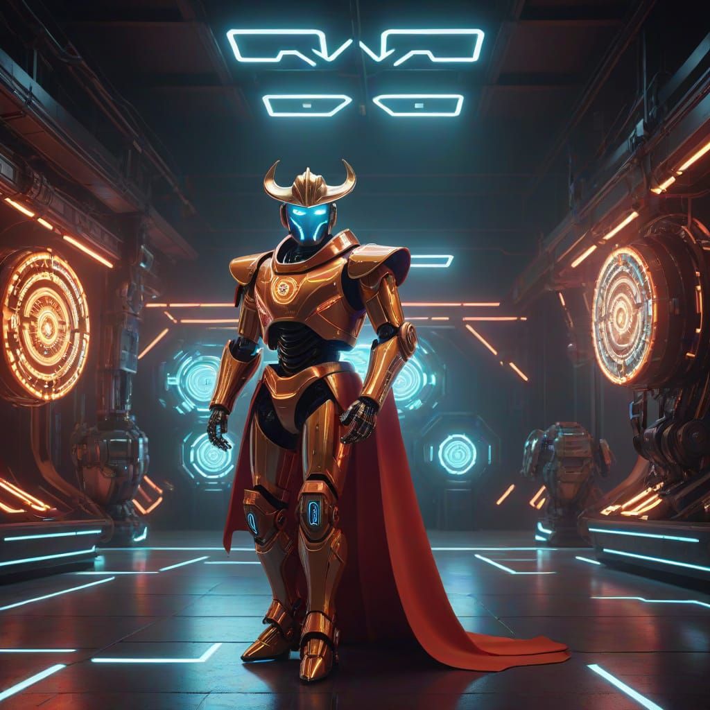 Robot Matador in Cybernetic Bullring: Retro-Futurism Art