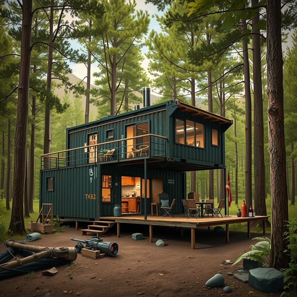 Cozy Log Cabin Compound in Vibrant, Colorful Landscape