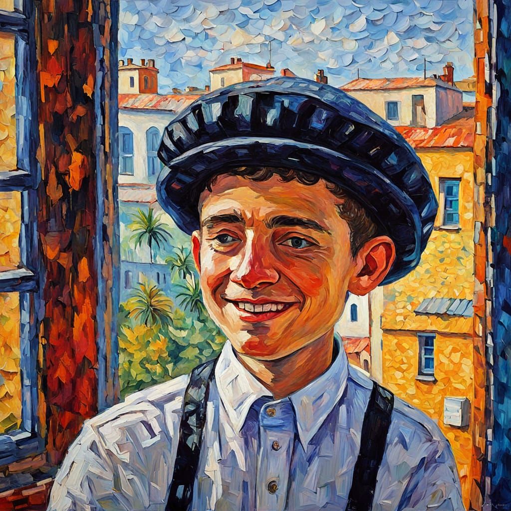 Hasidic Boy and Father in Neo-Impressionist Painting