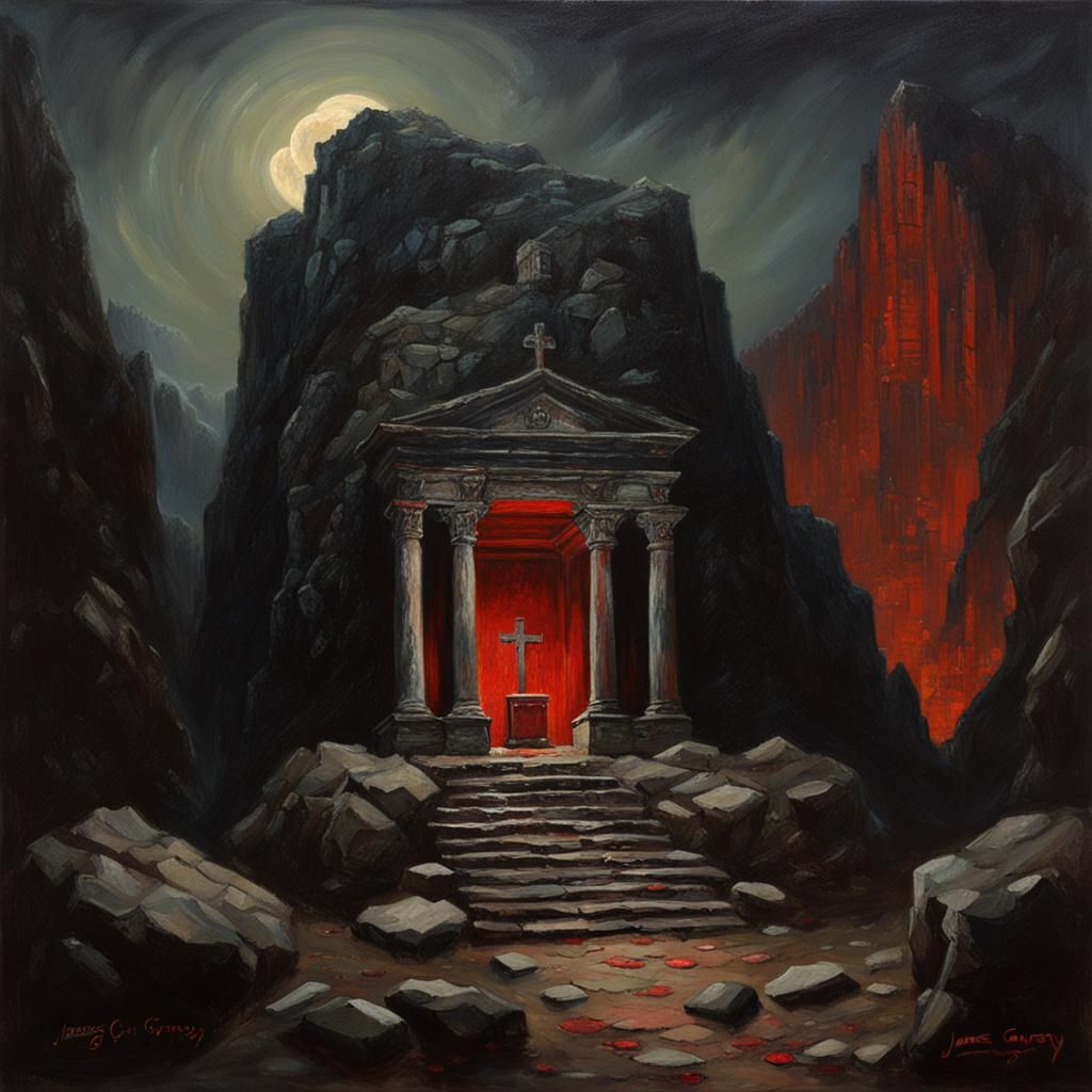 Creepy Bloody Altar in Ancient Stone Chamber