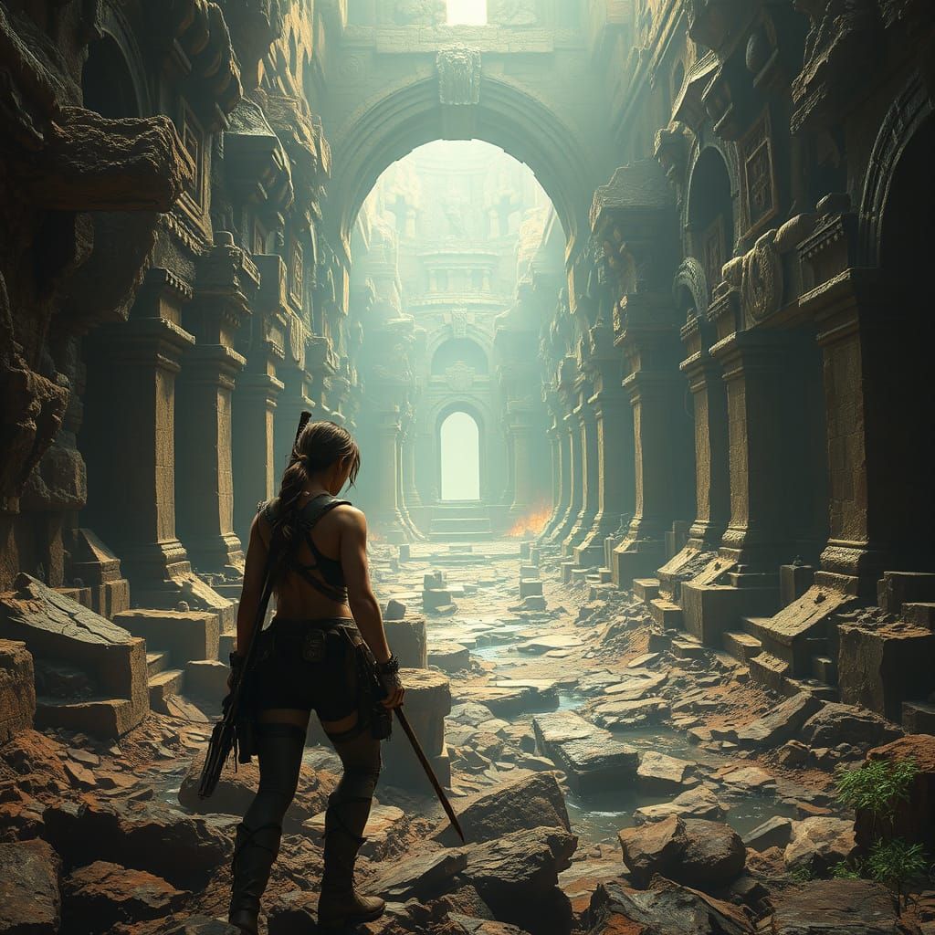 Lara Croft Explores Lost Civilization Ruins
