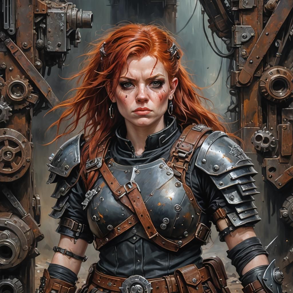 Punk Dwarf Machinist in Post-Apocalyptic Acrylic Painting