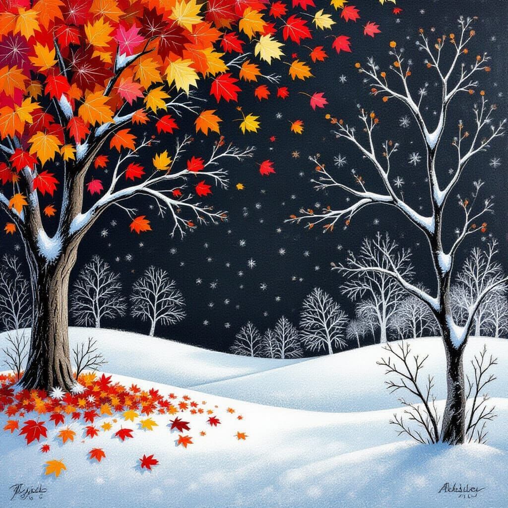 Autumn Transitions to Winter in Chalkboard Art Style