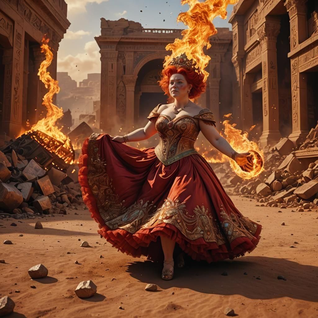 Fiery Dwarf Woman in Egyptian Wasteland, 3D Render