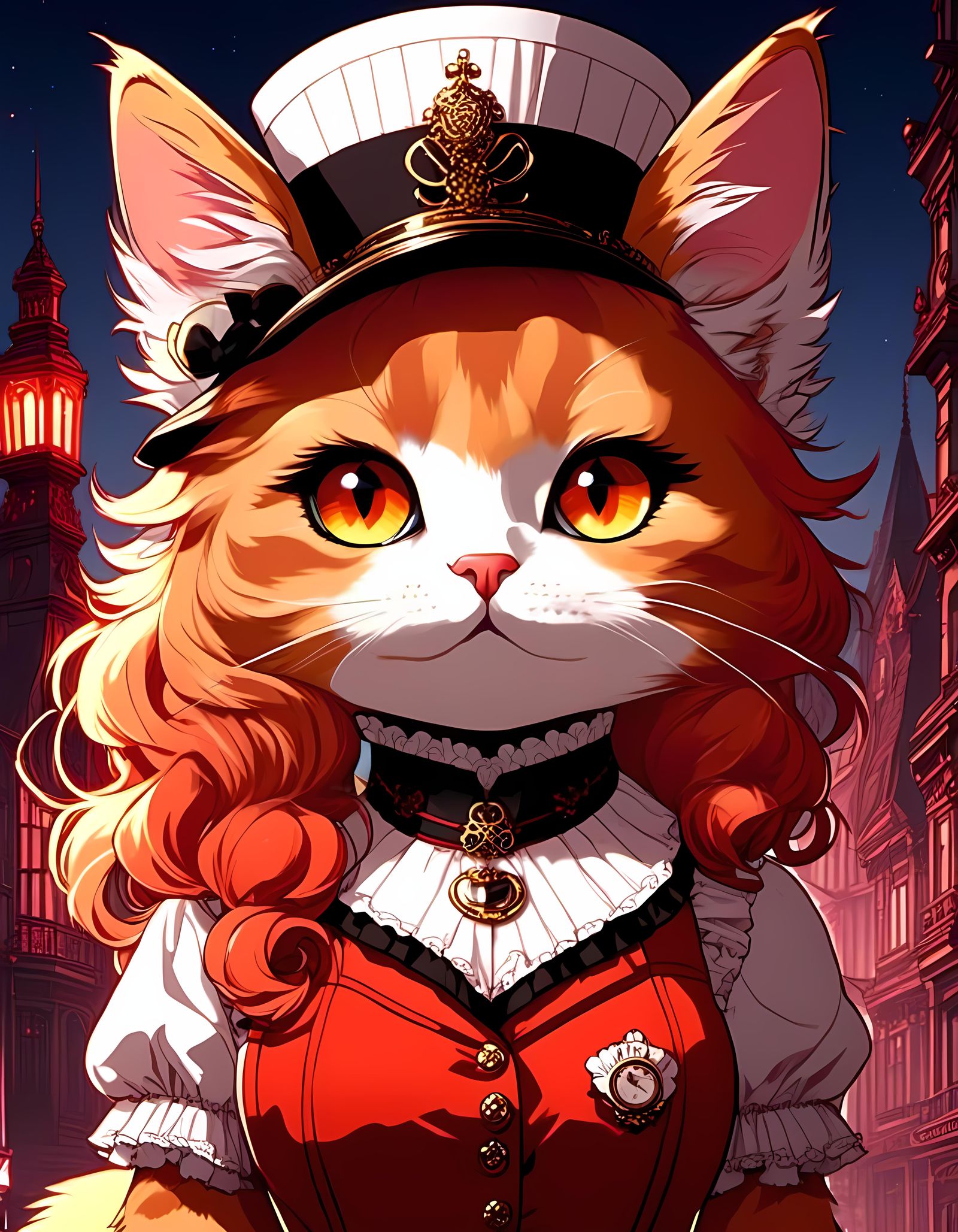 Adorable Tabby Cat in Glitchcore Victorian Cityscape