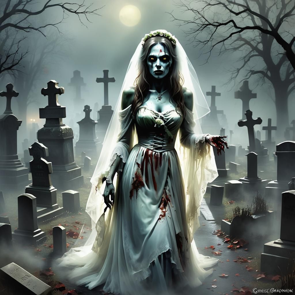 Sinister Zombie Bride in Haunted Cemetery