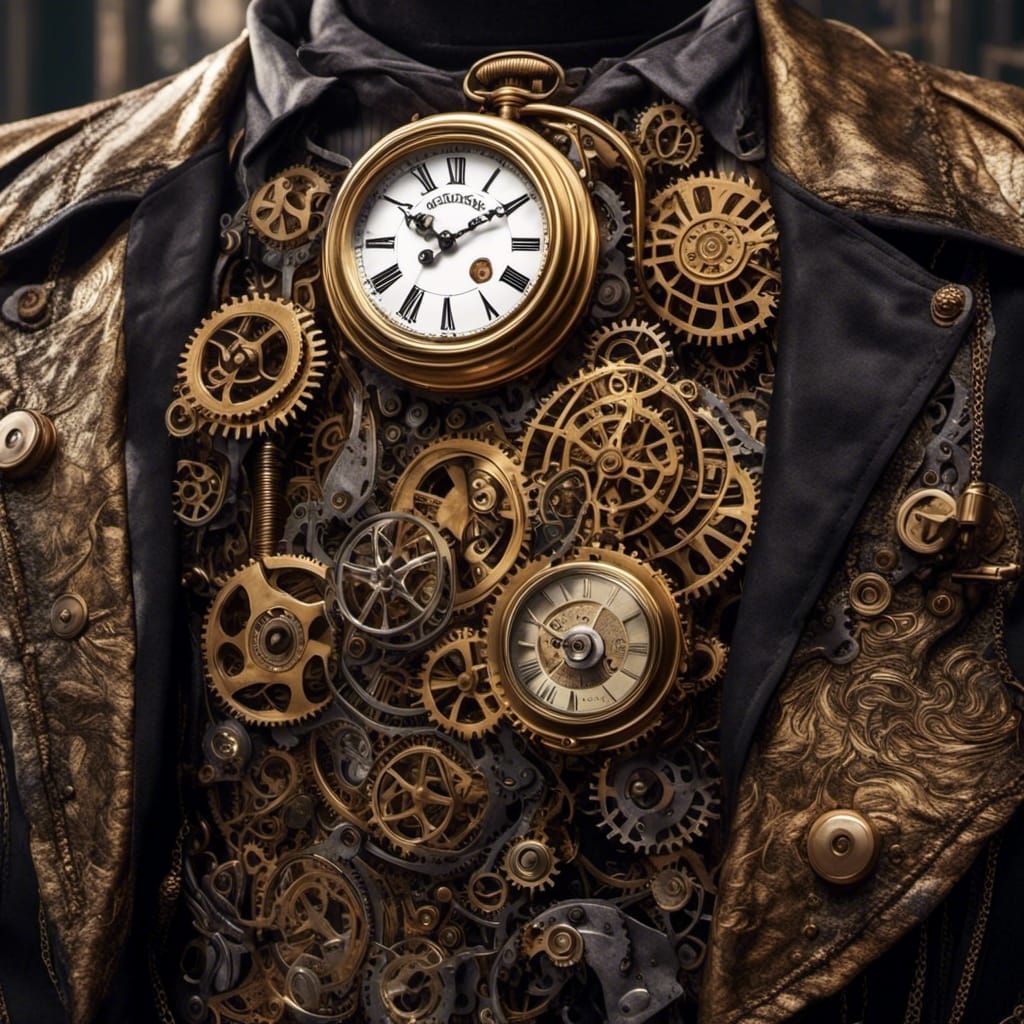 Golden Pocket Watch on Steampunk Vest
