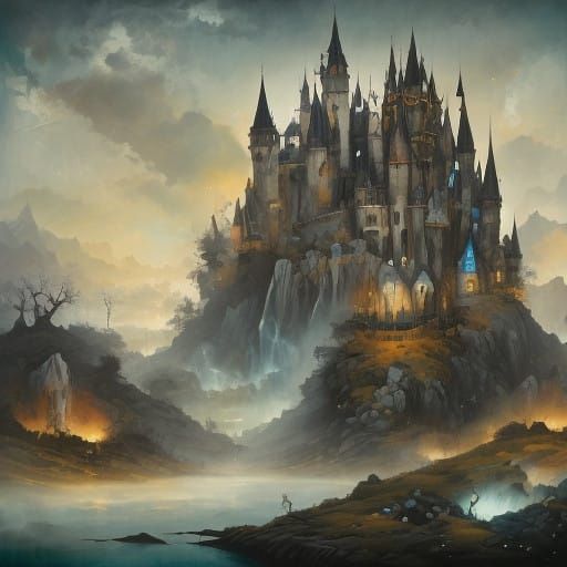 Renaissance Wisp Beings in a Whimsical Landscape