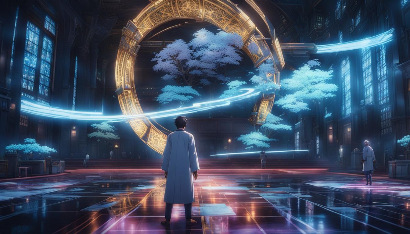 Stunning anime male doctor bright silver eyes trimmed beard HDR sharp focus high definition 8k unreal engine intricate d...