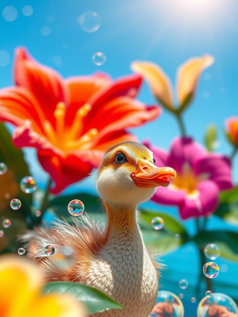 Bubbles on a Beach with Flowers in Fantasy Style