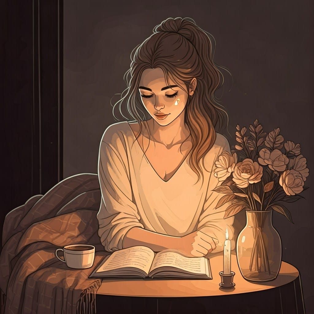 Serene Woman Reads in Soft Monochromatic Light
