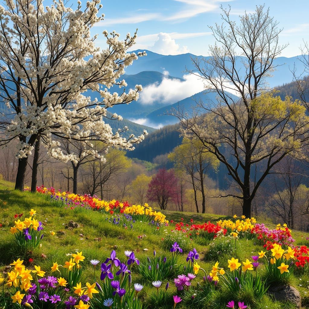 Spring in the Blue Ridge Mountains, in a Dreamlike Landscape