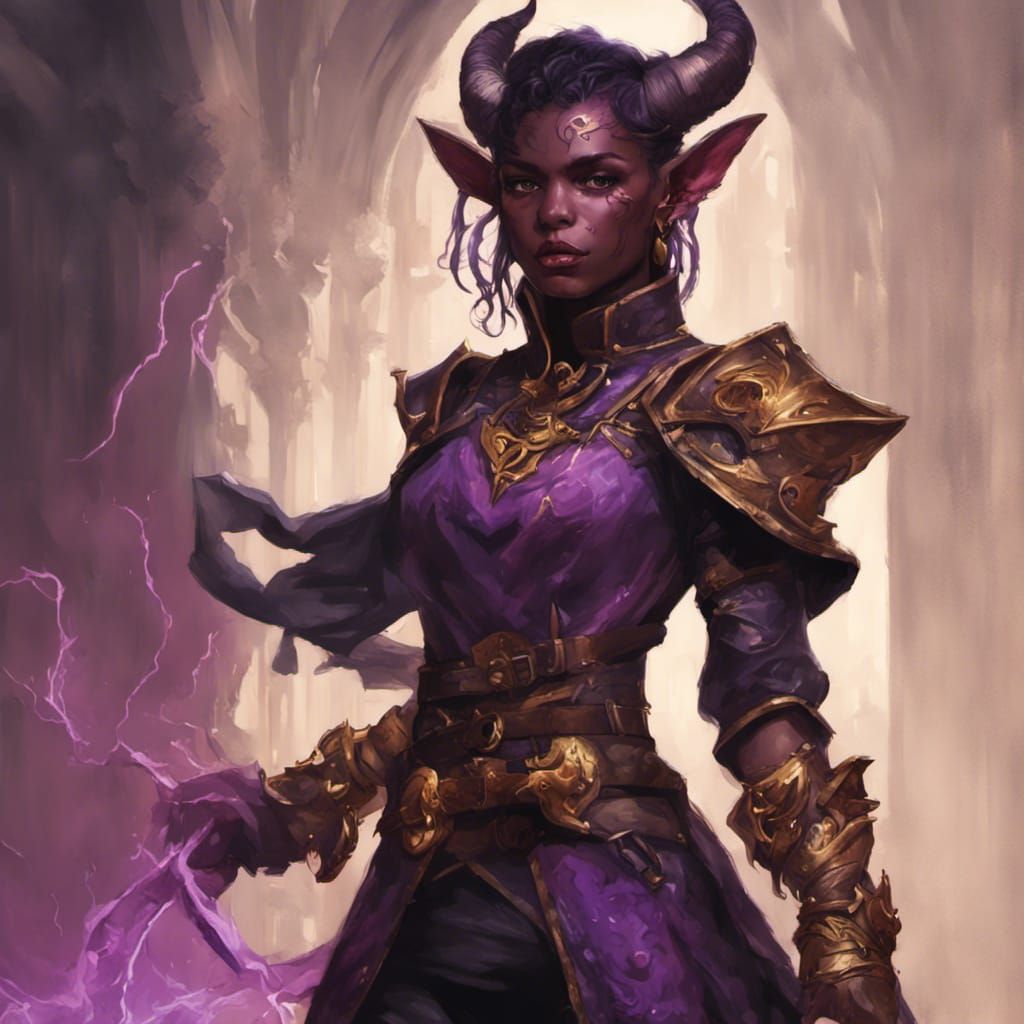 Purple Tiefling Warlock in Dark Fantasy Style
