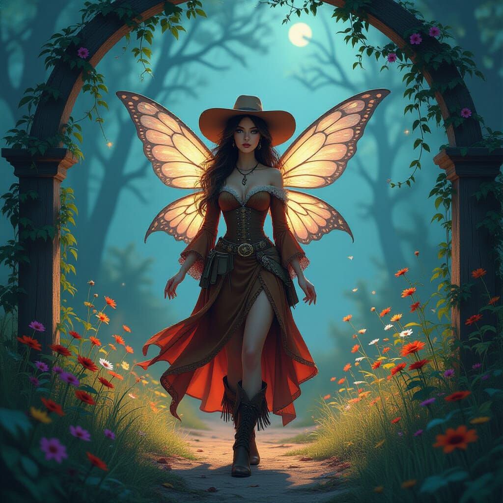 Whimsical Fairy in Autumnal Bohemian Style in Mystical Fores...
