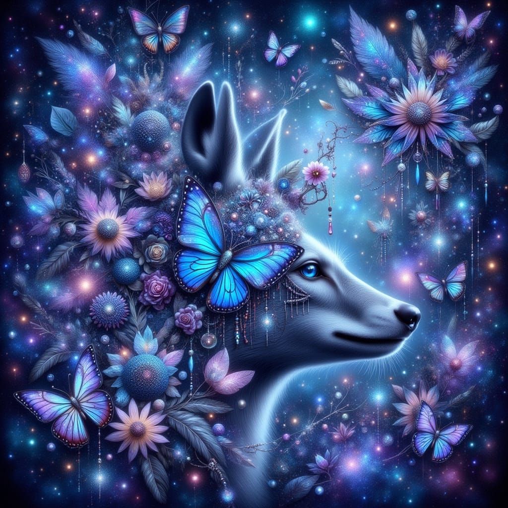 Glass Bluebells and Butterflies in Cosmic Forest