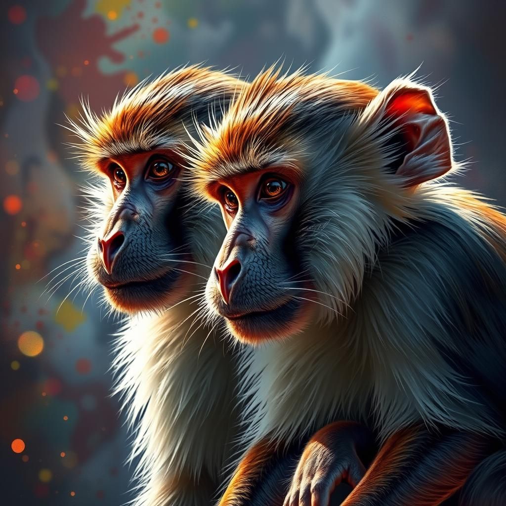 Hyperrealistic Gibraltar Barbary Macaques Splash Art