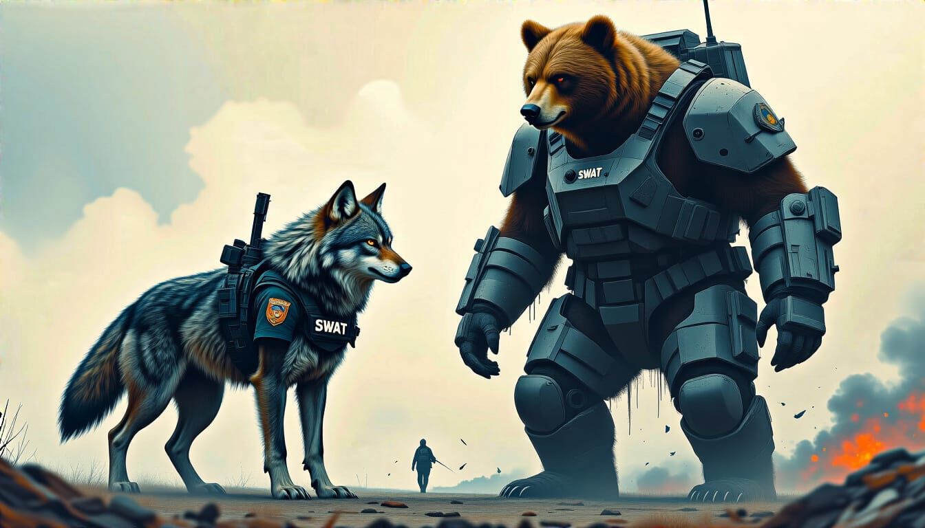 Wolf in SWAT Gear & Bear in Bomb Armor Stand Together
