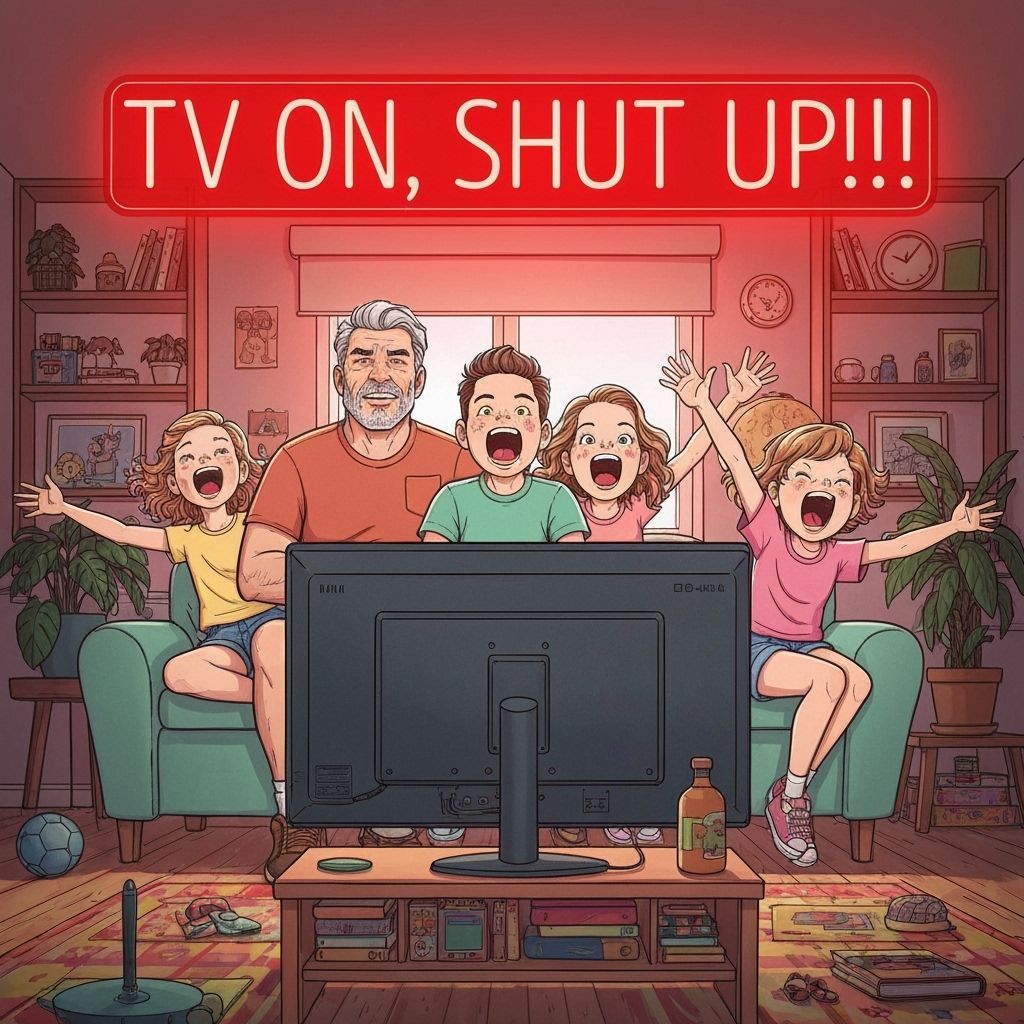 Family TV Night in Cartoon Style