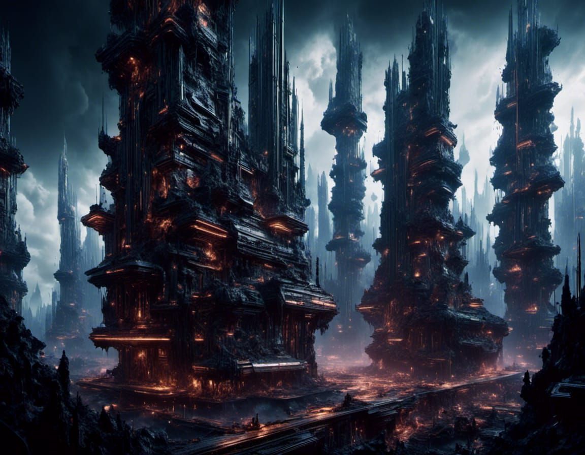 Dystopian Cityscape in Dark Sci-Fi Style