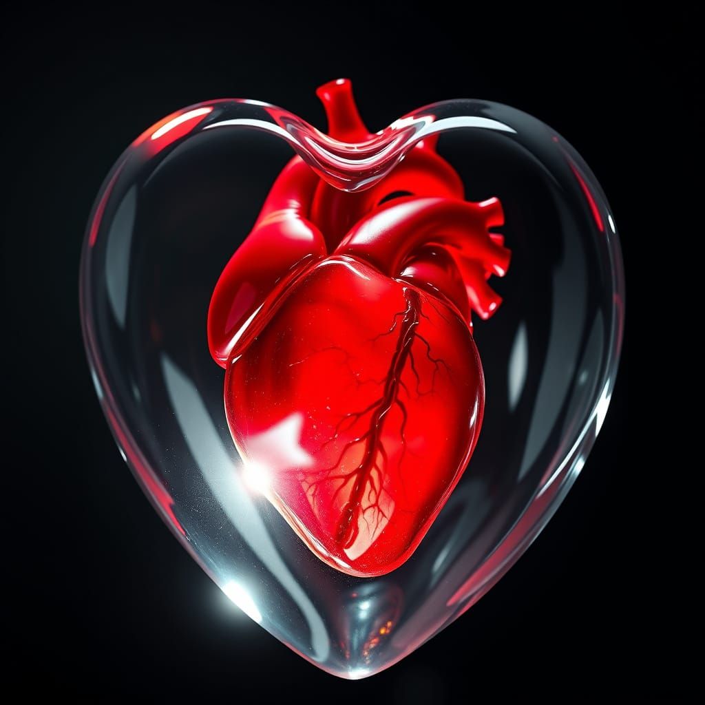 Anatomical Ruby Heart in Crystal Glass