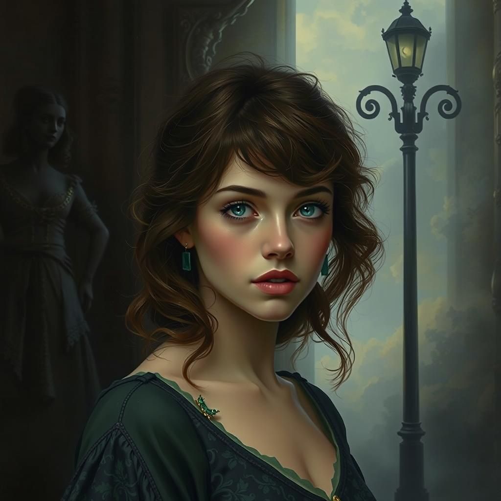 Woman with Emerald Pendant in Baroque Style