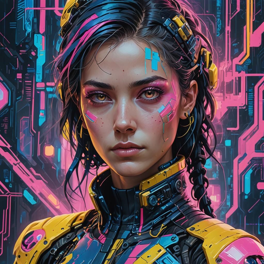 Renaissance Woman in Cyberpunk Digital Art