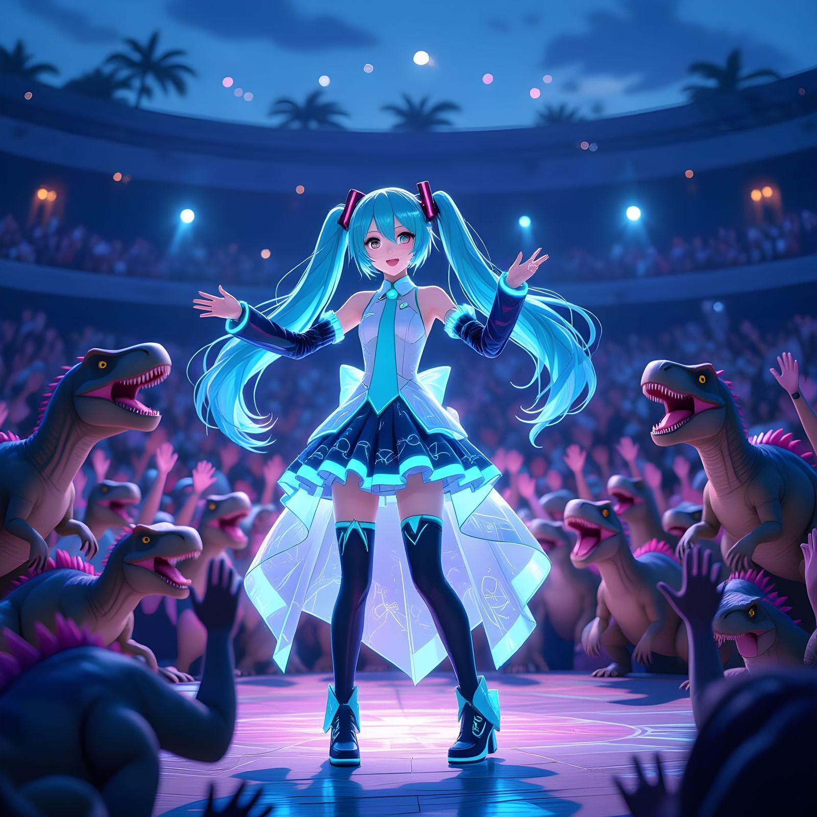 Hatsune Miku Concert for Dinosaurs: Hyperrealistic Rendering