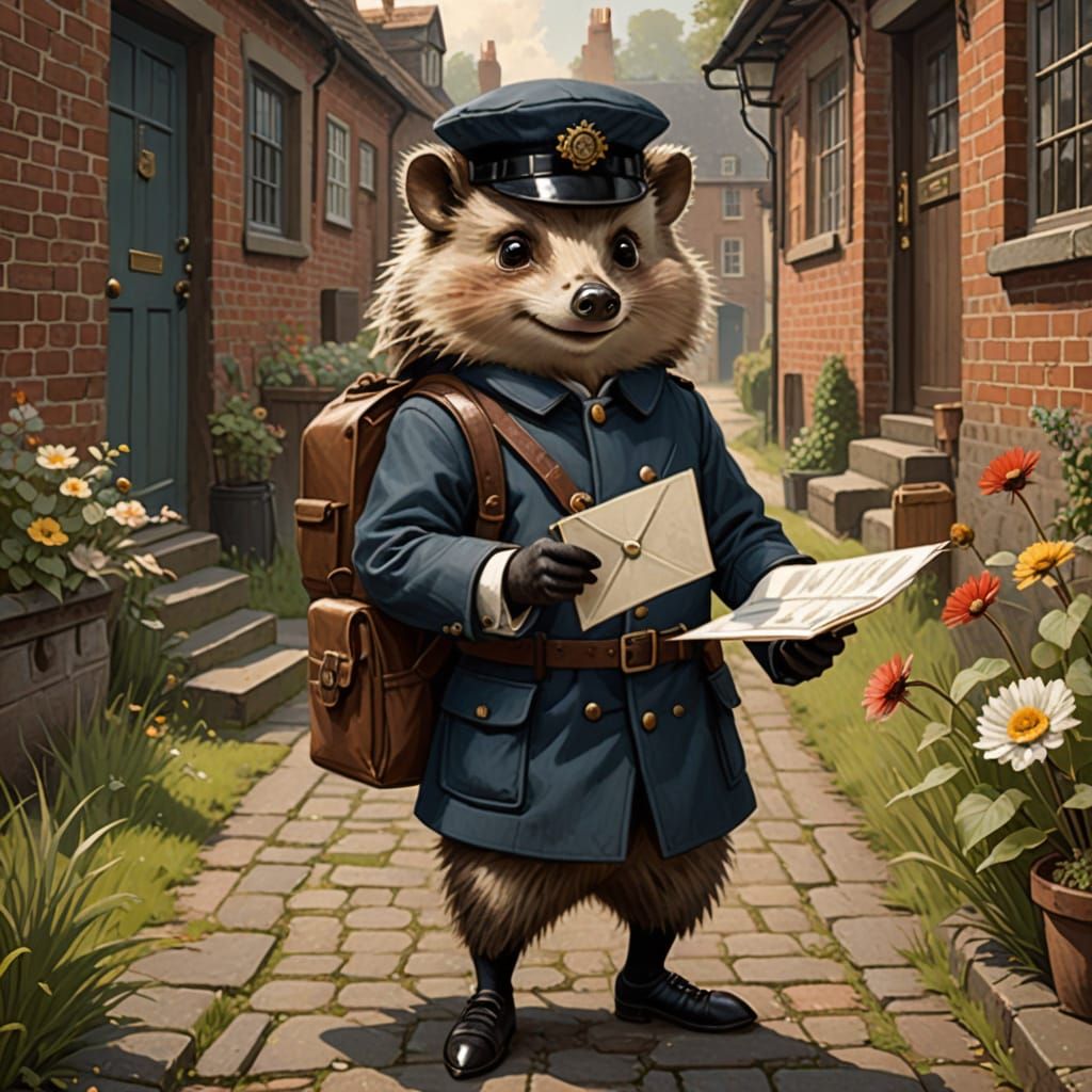 Victorian Hedgehog Postman Illustration