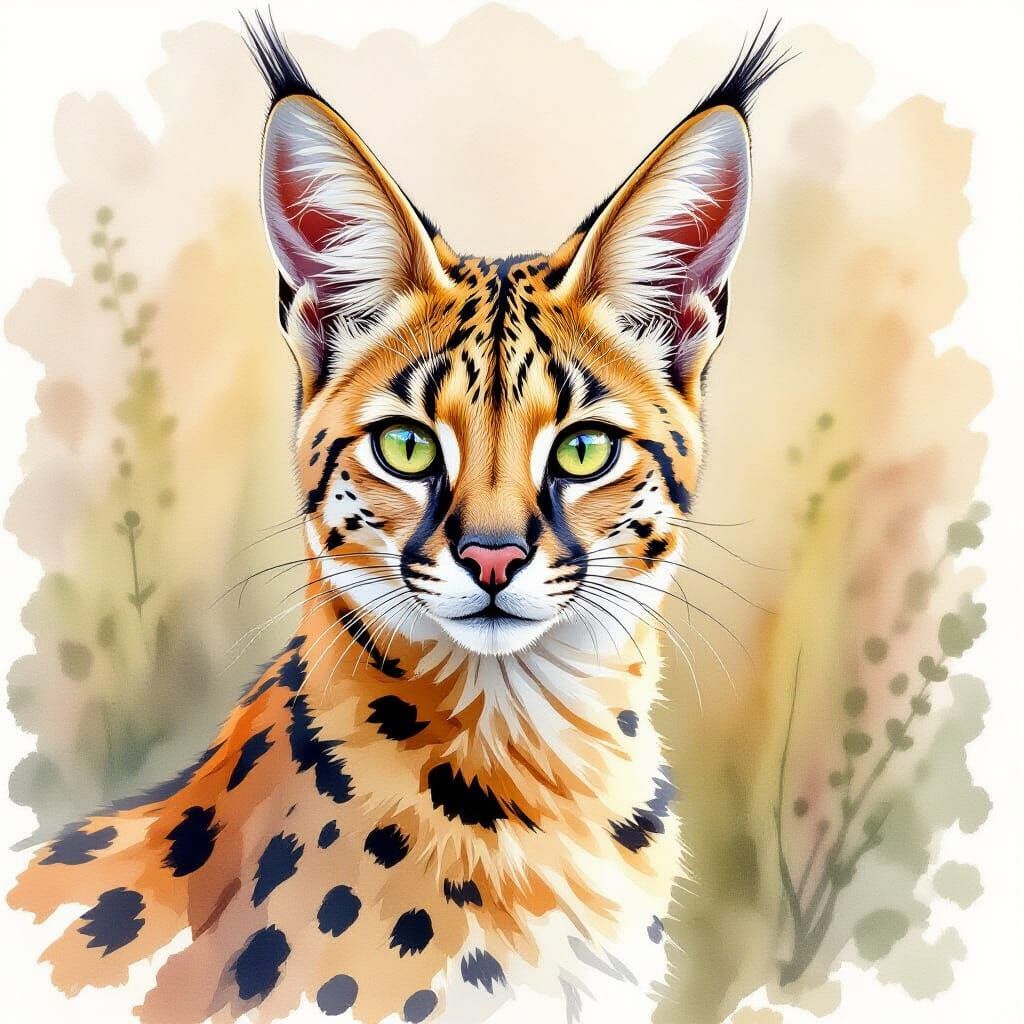 Serval Style Watercolor Painting