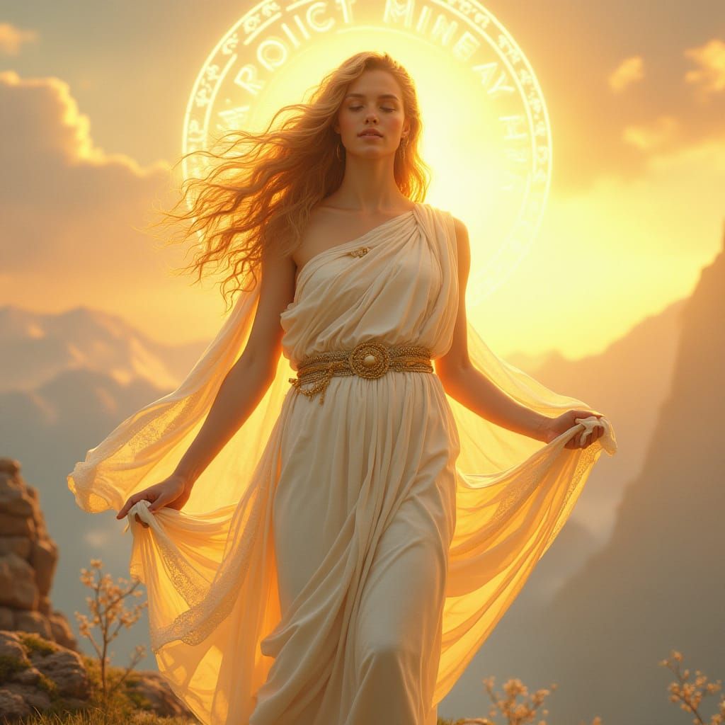 Goddess of the Sun in Classical Greek Watercolor Style