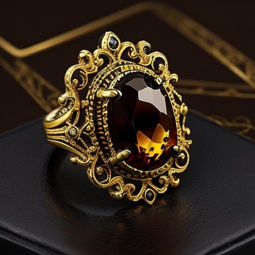 Luxurious Black Gold Ring with Amber Gemstone