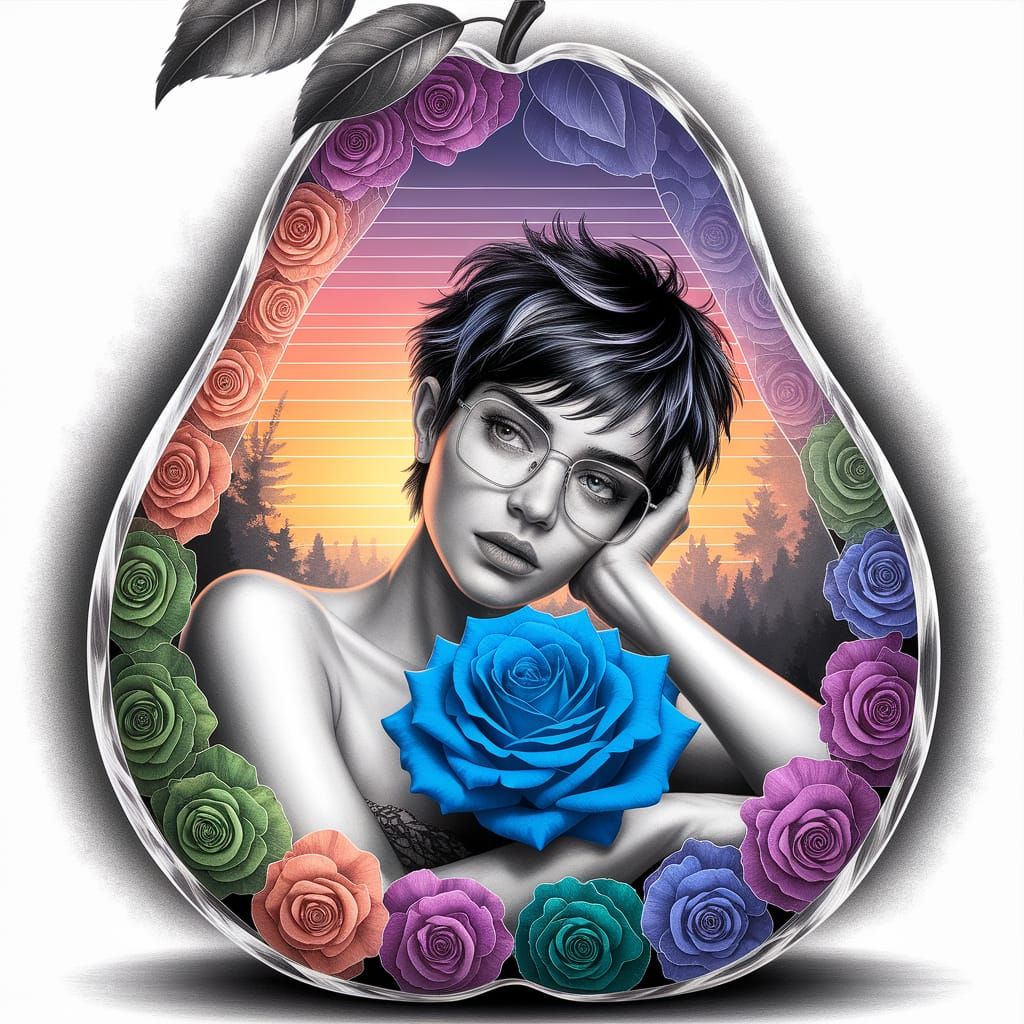 Woman in Crystalline Pear: Graphite and Watercolor Drawing