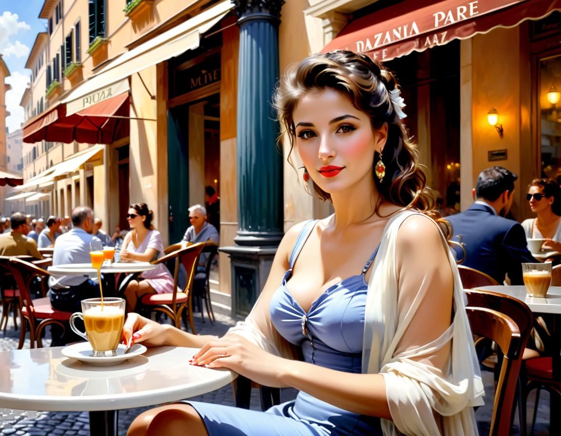 Woman in Rome Cafe: Pino Daeni Style