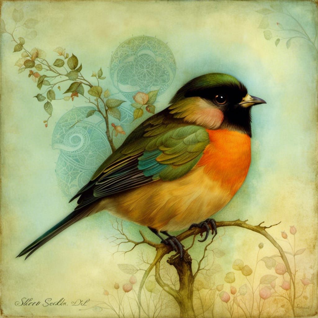 Mystical Bird Portrait in Visionary Style