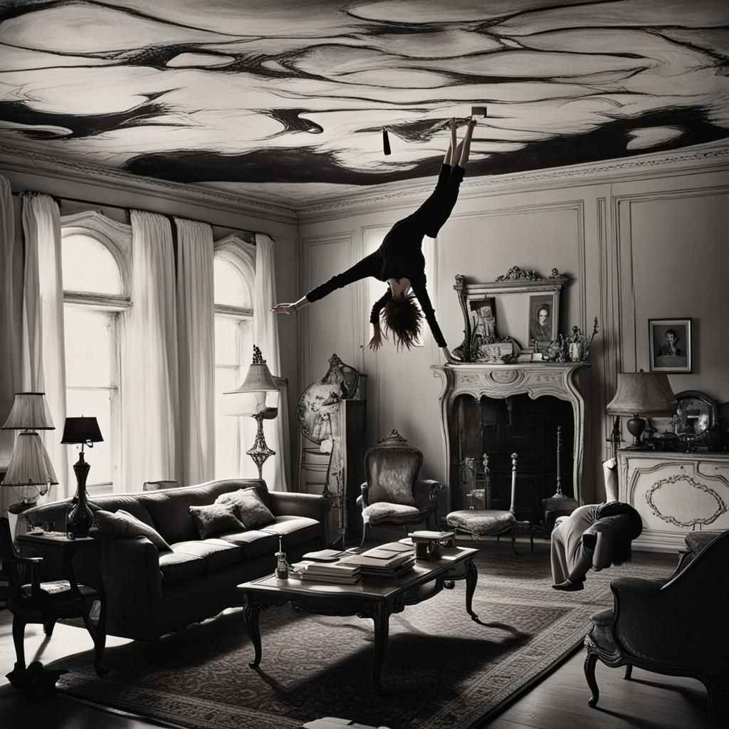 Surreal Upside-Down Room in Burtonesque Style