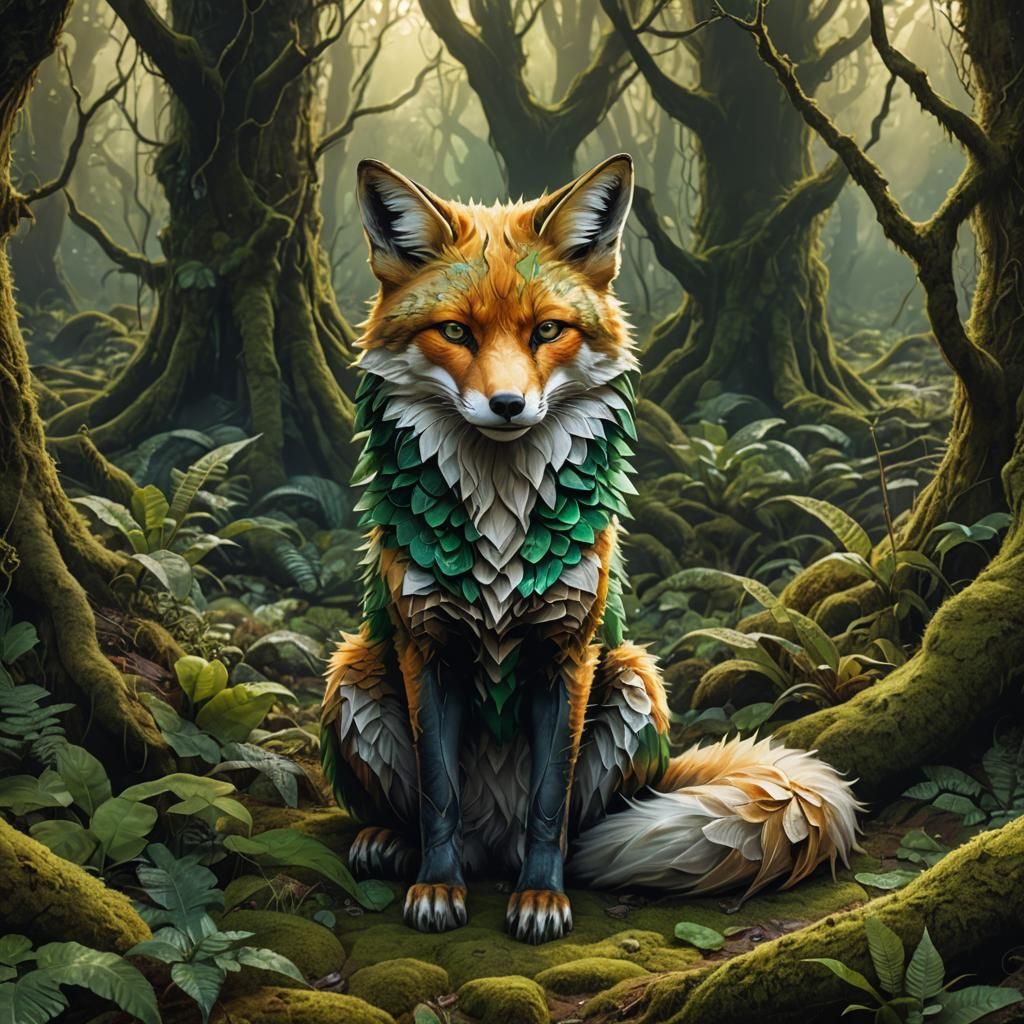 Emerald Fox in Golden Light: A Digital Painting